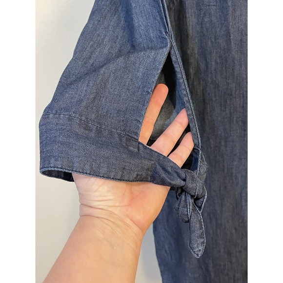 Talbots Denim Cowboy Dress Size 12 Blue Shift‎ Knot Sleeve Casual Church Western - Picture 3 of 6